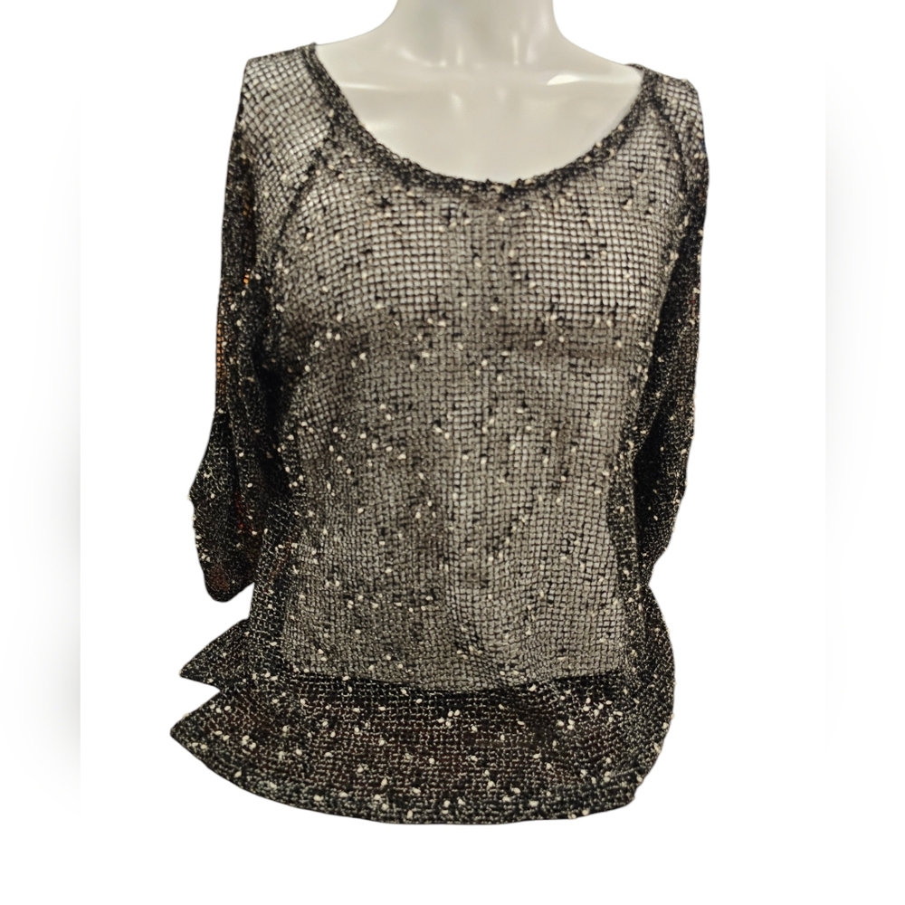 Women's Size‎ Medium Blsck and White Mesh Shirt By Frazzle